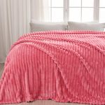 NEWCOSPLAY Super Soft Queen Blanket Coral Pink Premium Silky Flannel Fleece 3D Ribbed Jacquard Lightweight Bed Blanket All Season Use (Coral Pink Ribbed, Queen(90"x90"))