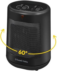 Russell Hobbs 2000W/2KW Electric Heater in Black PTC Ceramic Space Heater, Portable Oscillating 2 Heat Settings Overheat Protection, Adjustable Thermostat 20m2 Room Size RHFH1008B, 2 Year Guarantee