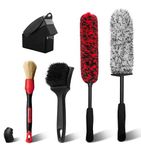 YeewayVeh Wheel Cleaning Kit, 5Pack Bendable Alloy Wheel Cleaning Brush and Microfiber Wheel Cleaner Brush, Tire Dressing Applicator and Car Detailing Brush for Wheel Care and Cleaning Kit, Red