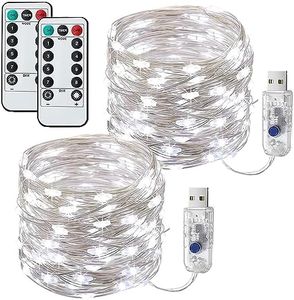 [2 Pack]Fairy Lights for Bedroom, 100 LED Light W/8 Mode USB Powered, Twinkle Icicle Festoon String Lights W/Remote & Timer for Party Wedding Home décor Products(White) tongxiandengbai