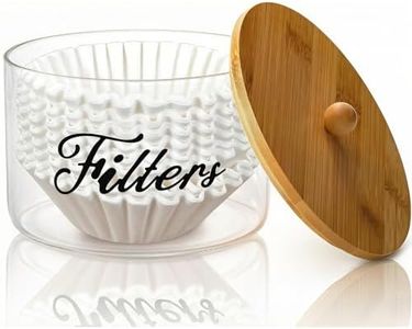 Cididu Coffee Filter Holder with Bamboo Lid, Glass Large Coffee Pod Holder for Counter, Clear Coffee Filter Dispenser Basket, K Cup Countertop Storage Container for Kitchen Cafe Bar Accessories