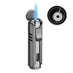 PIPITA Torch Lighter Windproof Butane Gas Lighter Jet Single Flame Lighter, Adjustable Flame and Refillable Fuel Metal Lighter (Butane Not Included) (Dark Gray)