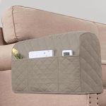 H.VERSAILTEX Couch Arm Covers Water Resistant Armrest Covers for Sofa Remote Control Holder Sofa Armrest Organizer for Magazine, Tablet, Phone, iPad(Set of 2, Khaki/Beige)