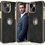 LOHASIC for iPhone 14 Plus Leather Case, Logo View, Luxury Elegant Classy Designer Men Women Phone Cover, Anti-Fingerprint Non-Slip Grip Slim Protective TPU Bumper, 6.7 Inch, 5G, 2022 - Black Gold