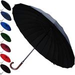 COLLAR AND CUFFS LONDON - Windproof 24 Rib Umbrella for Super-Strength - 60mph Extra Strong - Triple Layer Reinforced Frame with Fiberglass - Wood Hook Handle - Black Automatic Golf - Mens Womens