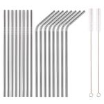 HOMQUEN 18 Piece Silver Stainless Steel Straws, 8.5 '' Reusable Drinking Straws,with Portable Pouch (8 Straight/8 Bent/2 Brushes)