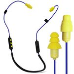 Plugfones Liberate 2.0 Wireless Bluetooth in-Ear Earplug Earbuds- 29NRR Noise Reduction Headphones with Noise Isolating Mic and Controls (Blue & Yellow)