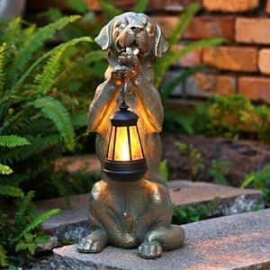 Roundot Solar Garden Statue 16.7in Labrador Retriever Dog Solar Lantern