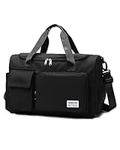 PGRODE Black Sports Gym Bag Travel Duffle Bag Carry on Bag with Shoe Compartment and Wet Pocket for Women Men, Overnight Weekender Bag, Waterproof Travel Tote Bags for Trip, Workout (Black)