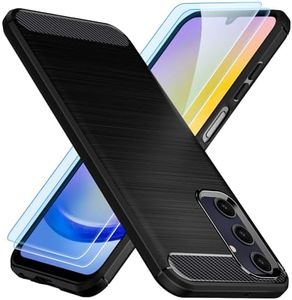TesRank Funda para Samsung Galaxy A25 5G con [2 Piezas] Cristal Templado Protector de Pantalla, Carcasa Silicona Suave TPU [Anti-Choques] [Anti-Huella] Conjunto de Funda Móvil y Protector-Negro