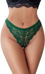 Avidlove Women Lace Bow Thongs,T Back Low Waist Panties Sexy V-Shape Design Floral Lace, Breathable Panties Undies for Women Dark Green