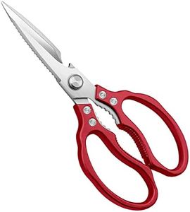 CGBE Kitchen Scissors All Purpose Heavy Duty, Ultra Sharp Stainless Steel Kitchen Shears Dishwasher Safe, Cooking Shears for Chicken, Poultry, Fish, Meat, Herbs & Grapes with Non-Slip Grips (Red)