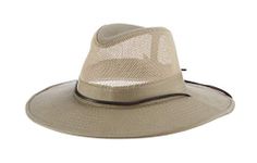 Dorfman Pacific Men's Brushed Twill-and-Mesh Safari Hat with Genuine Leather Trim, Khaki, M