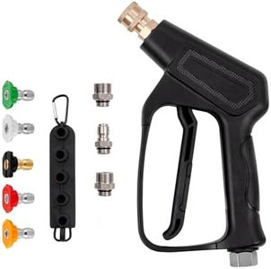 VEVOR Short Pressure Washer Gun, 4000 PSI High Power Washer Spay Gun, M22-14,15mm / 3/8'' Inlet & 1/4'' Outlet, Pressure Washer Handle with 5 Quick Connect Nozzles