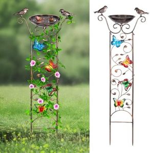 Desgully Bird Bath with Garden Trellis for Climbing Plants Outdoor, with Decorative Butterflies Free Standing Detachable Bird Feeder Bowl Bird Baths for Outdoors Antique Iron