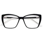 AMOMOMA Trendy TR90 Oversized Blue Light Reading Glasses Women,Stylish Square Cat Eye Glasses AM6031C1 with Black Frame 2.5 x