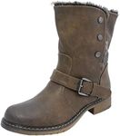 Womens Fold Down Leather Look Fur Lined Biker Ankle Boots BROWN SIZE 5