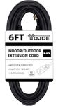 YOJOE 12/3 Black Outdoor Extension Cord 6 feet - 12 Gauge Heavy Duty Extension Cord SJTW 3 Prong Waterproof for Outdoor Gardening, Lighting, Camping, High Power Appliances, UL Listed