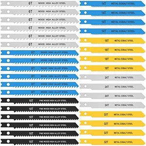 34 Pcs Lame De Scie Sauteuse En Acier À Haute Teneur En Carbone Assortiment Professional Lame De Scie Sauteuse Avec Tige En U Sharp Coupe Rapide Pour La Coupe Du Bois Du Métal Et Du Plastique(34pcs)