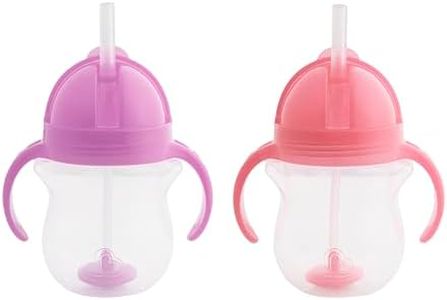 Munchkin Tasse avec Paille Click Lock Tip & Sip, Biberon avec Paille Lestée pour Bébé et Nourrisson, Tasse Enfant Antifuites sans BPA, Compatible Lave-Vaisselle - 207 ml, Lot de 2, Rose/Violet