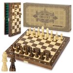 Peradix Chess Set | Wooden Magnetic Chess Board | 2 Extra Queen | 30x30cm Folding Chessboard for Storage | Toys & Games for Adults and Kids Educational Toy Sets