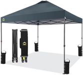 CROWN SHADES 10x10 Pop Up Canopy - Beach Tent with One Push Setup - Outdoor Canopy Tent with STO-N-Go Cover Bag for Events, Parties, Silver Coated Top, 3 Height & 4 Sand Bags,Grid Grey