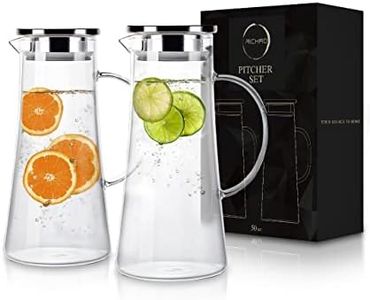 Glass Pitcher with Lid and Spout Set of 2 - Heat Resistant Glass Carafe Pitcher with Stainless Steel Lid - 1.5 Liter Good for Coffee Juice Beverage Pitcher for Juice and Iced Tea Pitcher Water Carafe