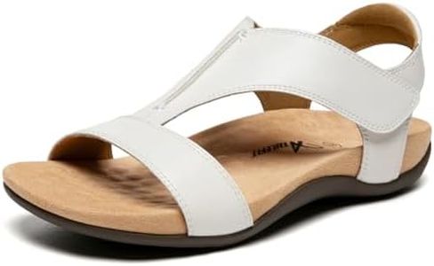 Athlefit Women's Orthopedic Arch Support Sandals Summer Comfortable Walking Flat Beach Sandals Casual Dressy, White, 7