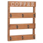 EMAISON Solid Wood Coffee Mug Holder Wall Mounted, Rustic Cup Rack with 8 Hooks Large Space for Big Cups for Kitchen, Home, Coffee Bar Station (Brown)