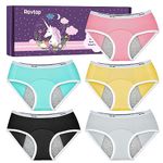 Rovtop Girls Period Underwear, 5 Pack Menstrual Underwear, Leak Proof Panties, Washable Protective Briefs for Girls Teen Women (L)