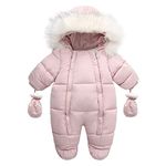 SRTUMEY Baby Snowsuit Romper Infant Baby Girl Boy Winter Warm Coat Snowsuit Toddler Jacket Clothes Zipper Jumpsuit Hooded Snow Wear Coat Snowsuit 24 Months Clearance 6-12 Months #2_Pink