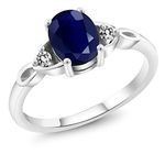 Gem Stone King 925 Sterling Silver Blue Sapphire and White Diamond Women's 3-Stone Engagement Ring (1.86 Ct Oval, Available 5,6,7,8,9), Metal gemstone, Sapphire Diamond