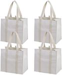 VENO Reusable Grocery Shopping Bag w/Hard bottom, Foldable, Multipurpose Heavy Duty Tote, Daily Utility bag (Beige, 4 Pack)