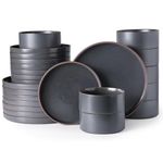 LERATIO Ceramic Dinnerware Sets of 8, Speckled Stoneware Plates and Bowls Set,Chip and Crack Resistant | Oven & Dishwasher & Microwave Safe Dishes Set, Service for 8 - Coffee Rim (24 PCS)