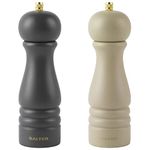 Salter COMBO-8676 Pepper Grinder Mills-Set of 2, Adjustable Grinding Fine to Coarse, Ceramic Mechanism, Suitable for Rock Salt/Peppercorns, Seasoning, Extra Cap Included, Beige/Charcoal, Wood