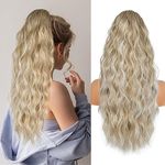 Hair Extensions for Women,Drawstring Ponytail Extensions for Black Women, 26 inch Long Ponytail Extension, Synthetic Pony Tails Hair Extensions, Natural Clip in Ponytail Hair Extensions for Daily Use (light brown Beige Blonde Highlights)