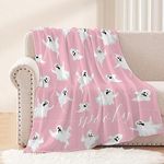 Neatee Living Halloween Throw Blanket Twin Pink Ghost Blanket for Women Men Adult Lightweight Fuzzy Soft Plush Fleece Blankets and Throws Couch Sofa Bed Outdoor Decorative Print Blanket 60x80