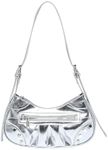 SweatyRocks Women's Buckle Leather Crocodile Embossed Zipper Handbag Shoulder Bag with Adjustable Strap Sliver A One-Size