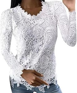 Chemisier Femme Col Rond Blouse Dentelle Élégant Haut Manches Longues Tunique Chic Casual Mode Chemisiers élégant T-Shirt Sweatshirt Pullover Printemps Automne Chemise Tops Pull Pas Cher