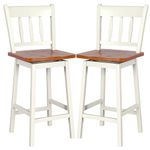 GiantexUK Bar Stools Set of 2, Rubber Wood Swivel Barstools with Back & Footrest, 76/61CM Seat Height Armless Breakfast Dining Counter Chairs for Kitchen Dining Living Room Office(43x46x97cm, White)