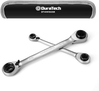 DURATECH 4-in-1 Reversible Ratcheting Box Wrench Set, Double Box End, SAE, 2-Piece, 5/16, 3/8, 7/16, 1/2 & 9/16, 5/8, 11/16, 3/4-Inch, CR-V Steel, Mirror Polished, with Rolling Pouch