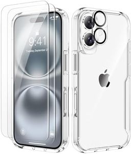 ORETECH 4 in 1 Compatible with iPhone 16 Case 6.1 Inch, with[2X Screen Protector &Camera Lens Protector],[Anti-Yellowing] Shockproof Bumper Cover for iPhone 16 Phone Case-Clear