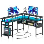 Rolanstar Computer Desk L Shaped 56.7" with LED Lights & Power Outlets, Reversible L Shaped Gaming Desk with Monitor Stand, Office Desk with Storage, Writing Desk with USB Port & Hook, Black