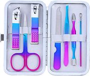 Manicure Pedicure Set Nail Clippers Kit 7 Pcs Stainless Steel Hygiene Kit Portable Nail Trimming set and Grooming Tools with Fine Leather Case [Gift Box] (Rainbow-7pcs)