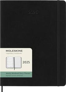 Moleskine DSB12WN4Y25 Notebook, Beginning January 2025, Weekly Diary, XL Size (W x H x H): 7.5 x 9.8 inches (19 x 25 cm), Soft Cover, Black