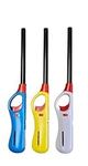 ezkart | (Pack of 3 - BBQ Lighter) Refillable Gas Safety Assorted Colours. Ideal for Kitchen, Barbecue, Camping, Cooking, Fireworks. Good Gas Lighters for Cookers, candle and gas lighters for fires