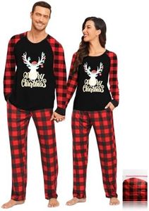 YOPUGEE Christmas Pajamas for Couples Long Sleeve Christmas Plaid Pjs Xmas Sleepwear, Black Plaid & Red Plaid Tree-S