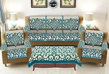 SAWNA Homes 5 Seater Sofa Set with Cushion & Table Cover for Living Comfort - 3 and 2 Seater Arm Cover Set for Home Sofa Couch - 16 Pcs Chenille Slip Cover for Furniture Protector, (Sky)