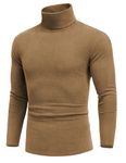 COOFANDY Men Thermal Turtleneck T Shirt Long Sleeve Slim Fit Lightweight Undershirt Sweater Top Brown