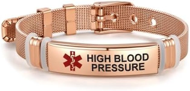 LSxAB Rose Gold Red Medical Alert ID Bracelet for Women Men's Emergency First Aid Health Alert Laser Engraved Satinless Steel Adjustable Wristband Bracelets, Stainless Steel, No Gemstone